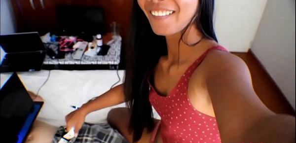  HD Tiny Asian Thai Teen Heather Deep films herself giving a deepthroat throatpie new